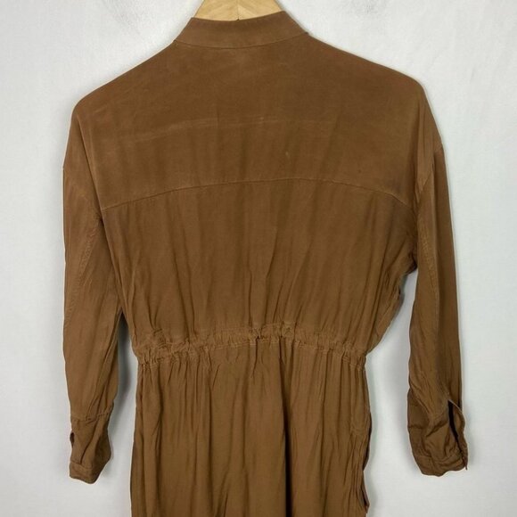 Reiss Zipper Shirt Dress Brown Long Sleeve Sylvie Size 4 Midi Brown Utility Boho - Picture 7 of 14